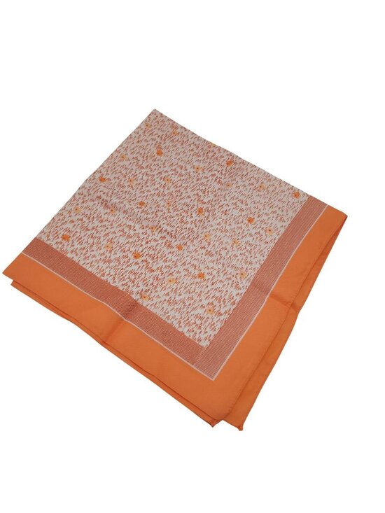 None Accessories - Vtg Orange & White Geometric Floral Scarf 20" Square Made In Italy Polyester